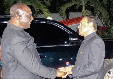 Alan Kyeramaten (left), Minister of Trade and Industry, exchanging pleasantries with Sugandh Rajaram, Indian High Commissioner to Ghana. Picture: ERNEST KODZI